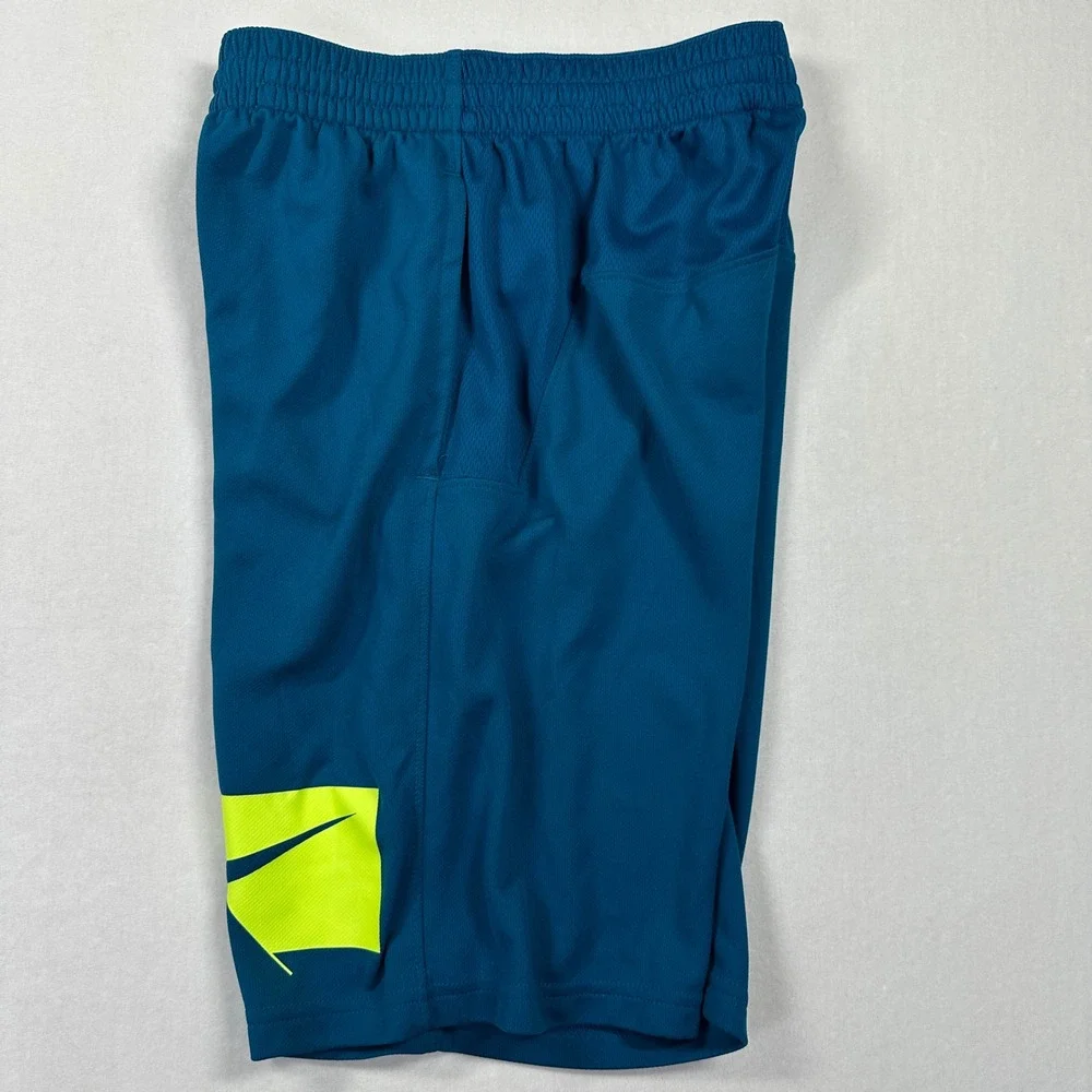 Nike Dri-FIT Shorts Large Teal Blue Neon Yellow Graphic Athletic Basketball Kids